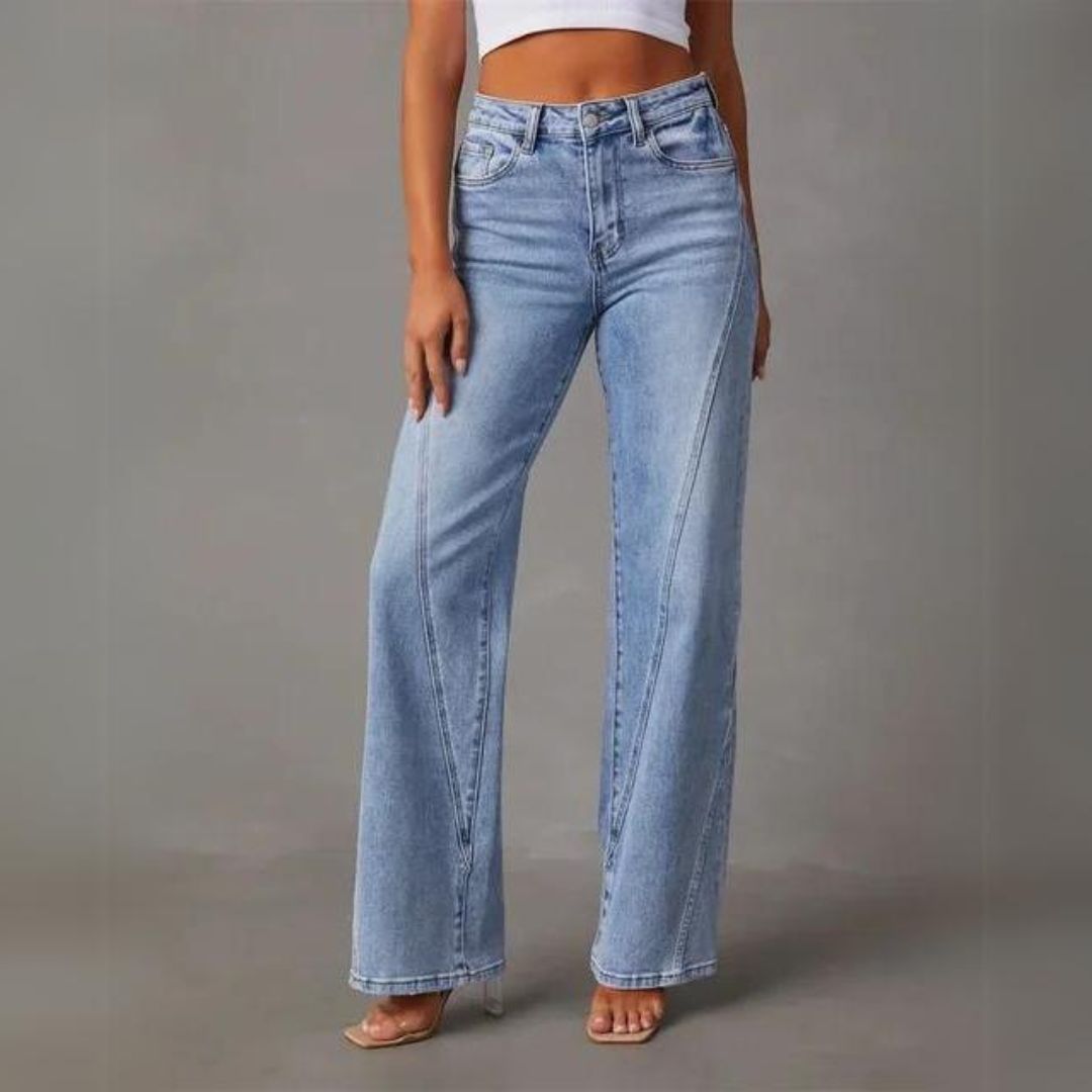 Livia | Jean Évasé Taille Haute en Coton – Confort & Style Élancé