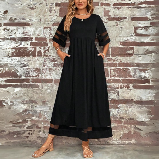 Joéva | Robe Maxi d'Été Femme à Manches Mi-Longues avec Poches – Élégance et confort