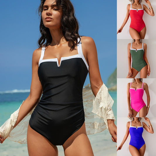 Séraphine | Maillot de Bain 1 Pièce Femme Sexy – Couleur Unie avec Accents Blancs
