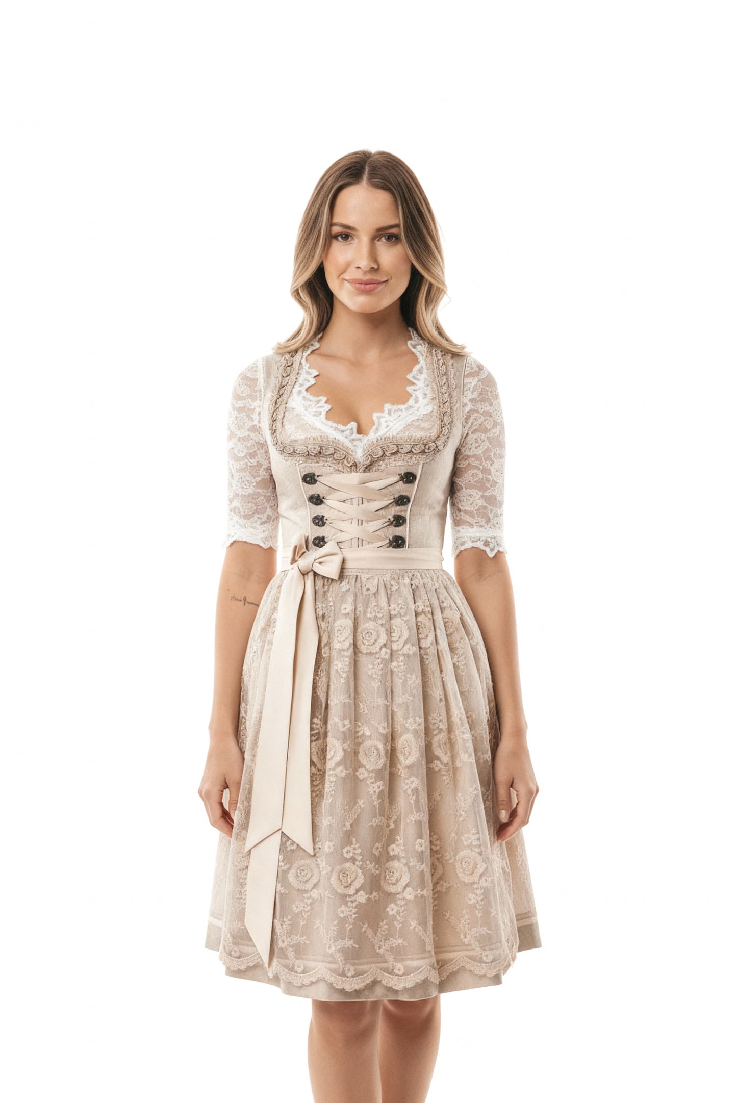 Dirndl Traditionnel Femme | Robe Allemande avec Corset à Lacets & Blouse en Dentelle