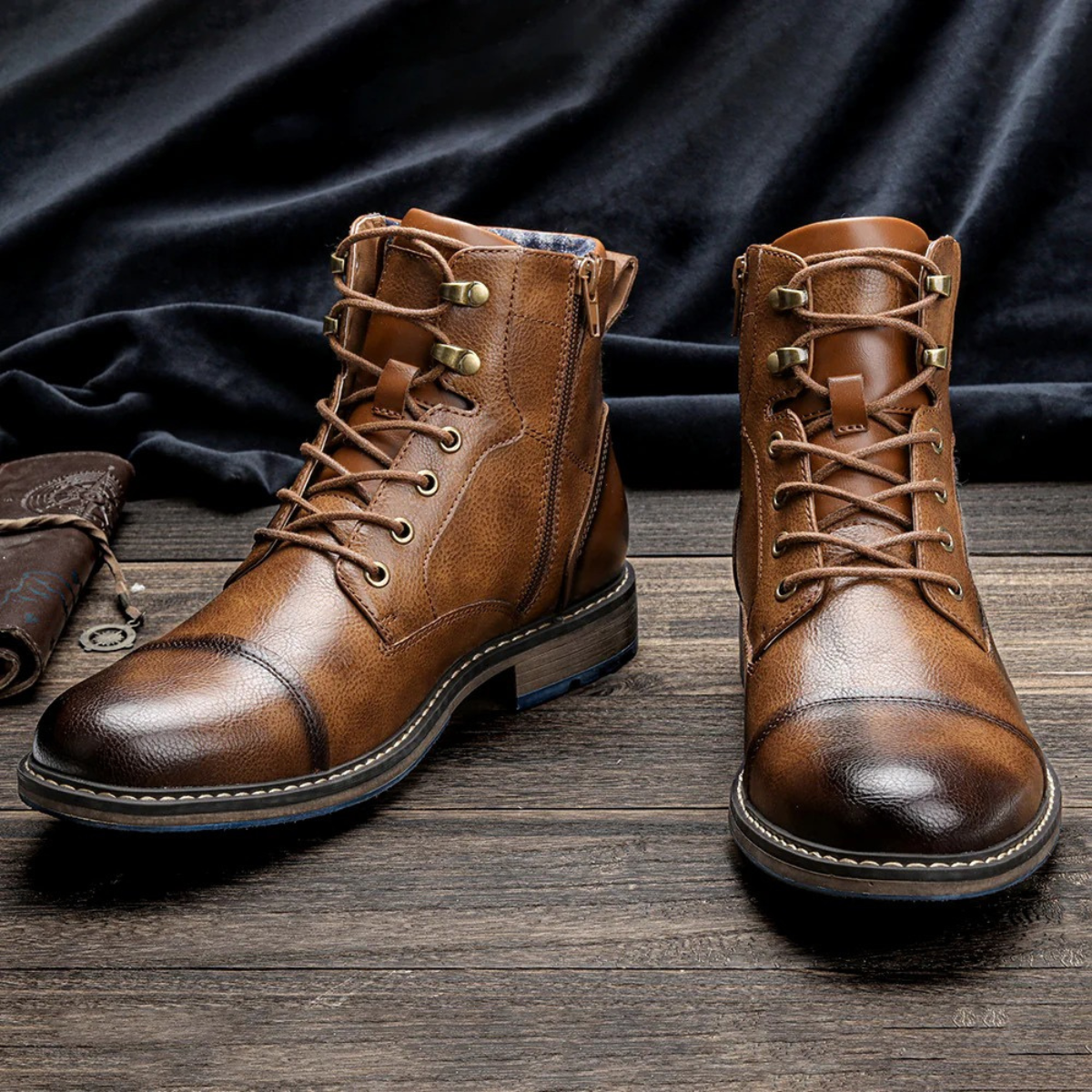 Manchester Bottines Homme en Cuir Synthétique Vintage, Semelle Antidérapante et Coutures Renforcées