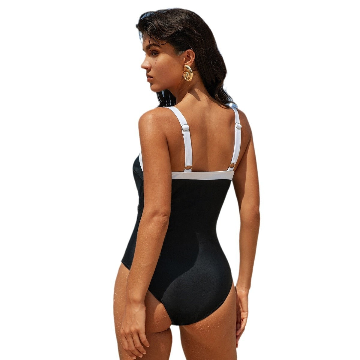 Séraphine | Maillot de Bain 1 Pièce Femme Sexy – Couleur Unie avec Accents Blancs
