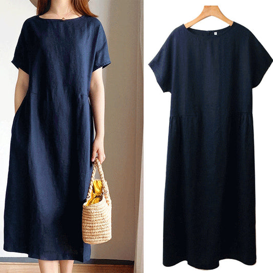 Capucelle | Robe d'Été Femme à Manches Courtes, Coupe Ample et Confortable Midi
