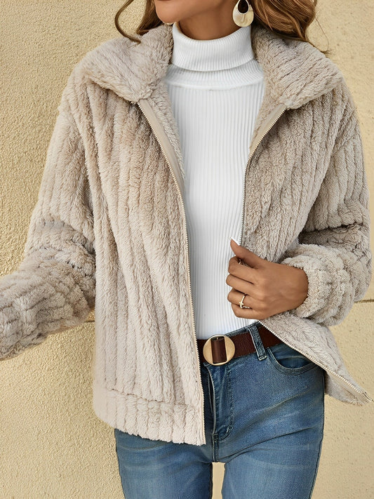 Estée | Teddy Jacket Femme Courte Zippée à Col Revers Chic et Confortable