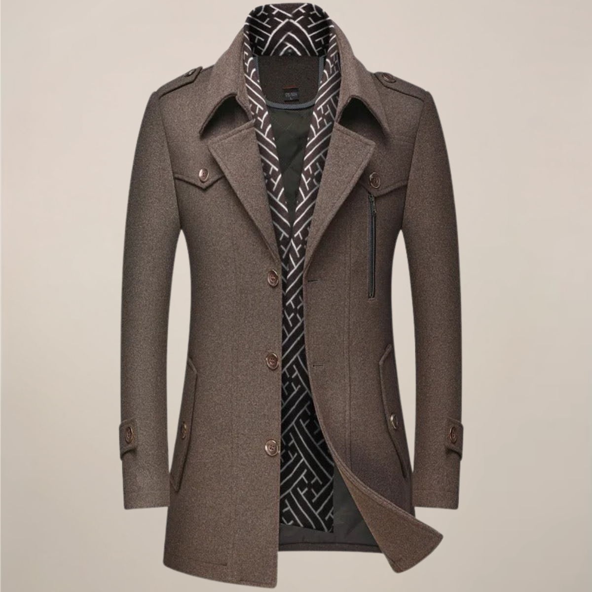 Adrian | Manteau Homme Long Boutonné | Pardessus Style Laine Élégant Hiver