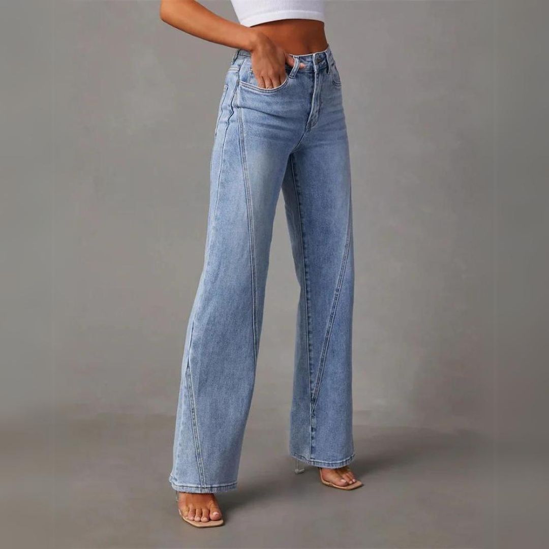 Livia | Jean Évasé Taille Haute en Coton – Confort & Style Élancé