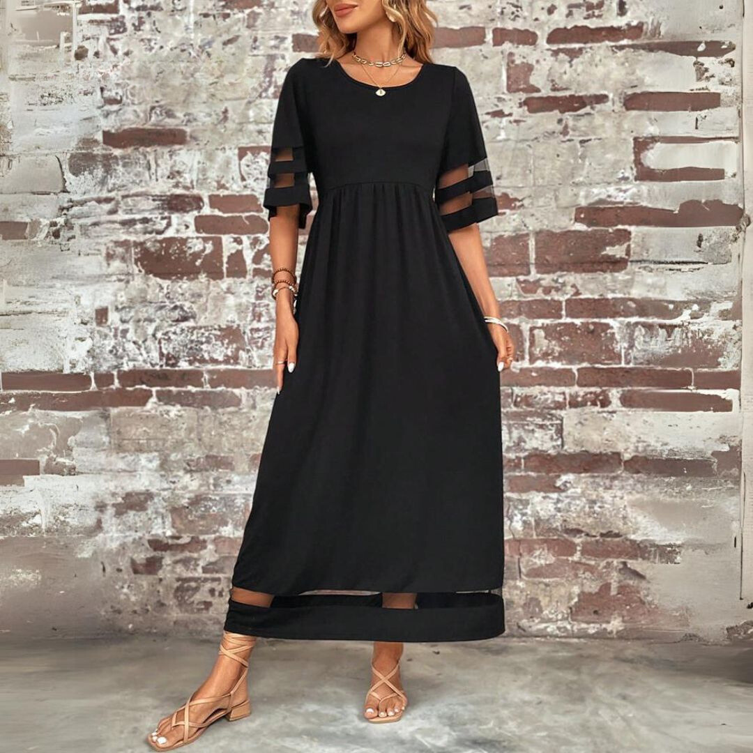 Joéva | Robe Maxi d'Été Femme à Manches Mi-Longues avec Poches – Élégance et confort
