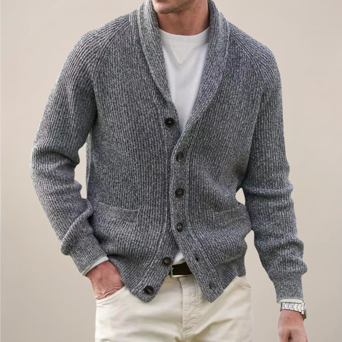 Gilet Homme Classique en Maille avec Col Châle – Confortable, Élégant & Polyvalent