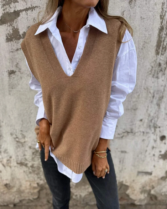 Baptistine | Gilet Femme Tricoté Col V Couleur Unie, Confort et Élégance