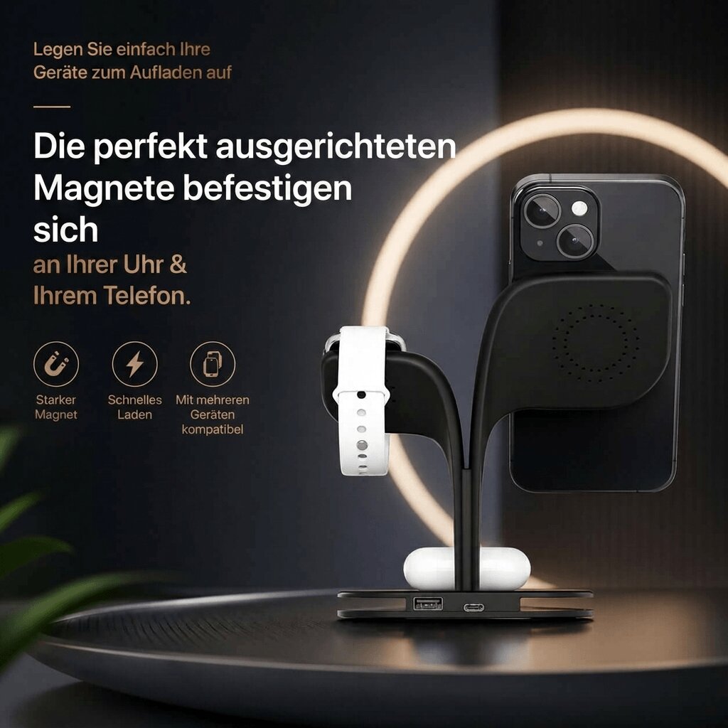 MagniNest™ | 3-in-1-MagSafe-Ladestation für iPhone, Apple Watch und AirPods