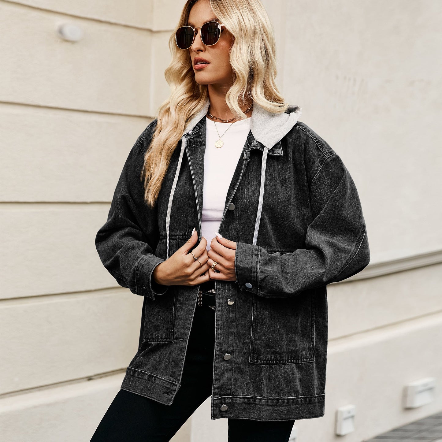 Raphaëline | Veste en Jean Boutonnée avec Capuche pour Femme