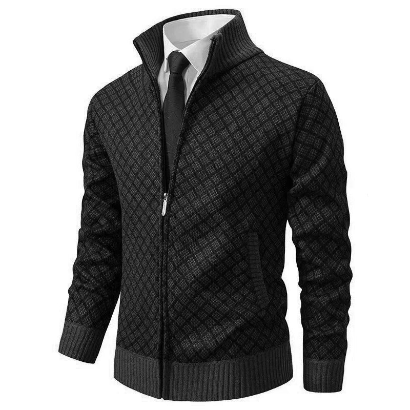 Classic Zip Cardigan Homme | Motif Géométrique Élégant et Confort Hivernal