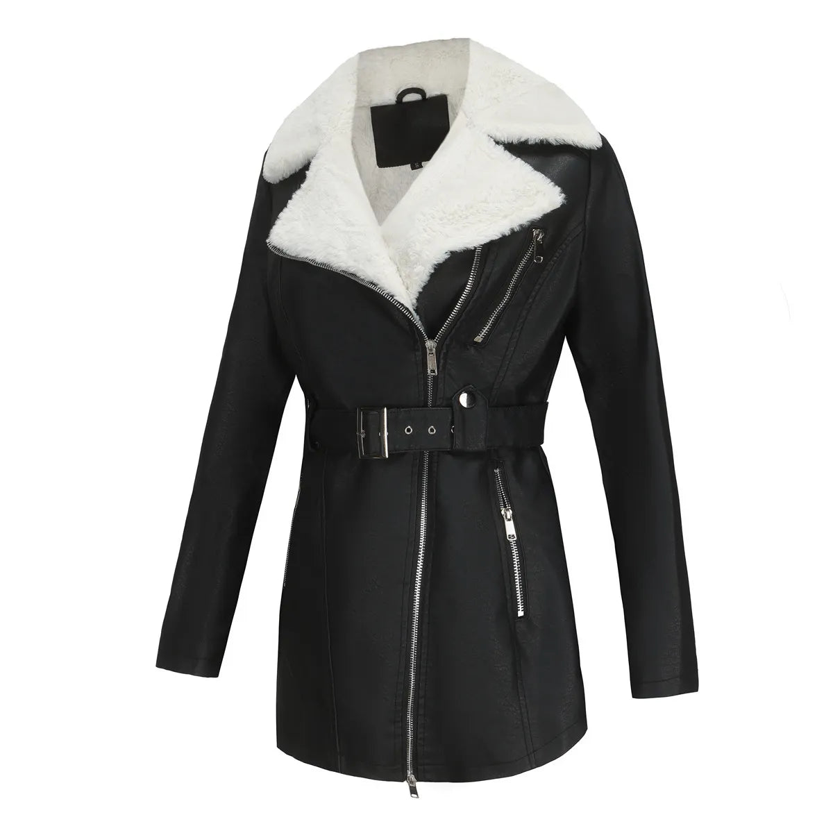 Veste Femme Hiver en Mouton | Style Biker et Douceur Chaude