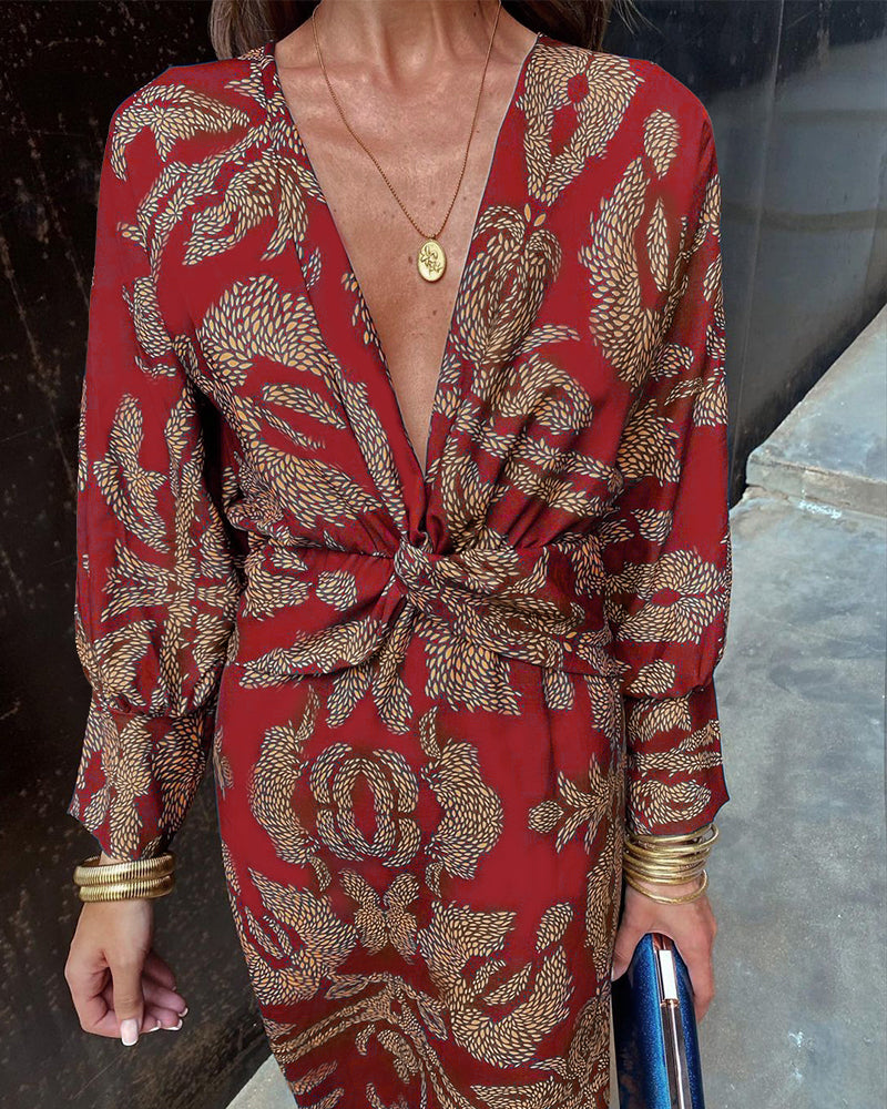 Anita | Robe Maxi Élégante à Manches Longues et Décolleté en V avec Détail Twistée
