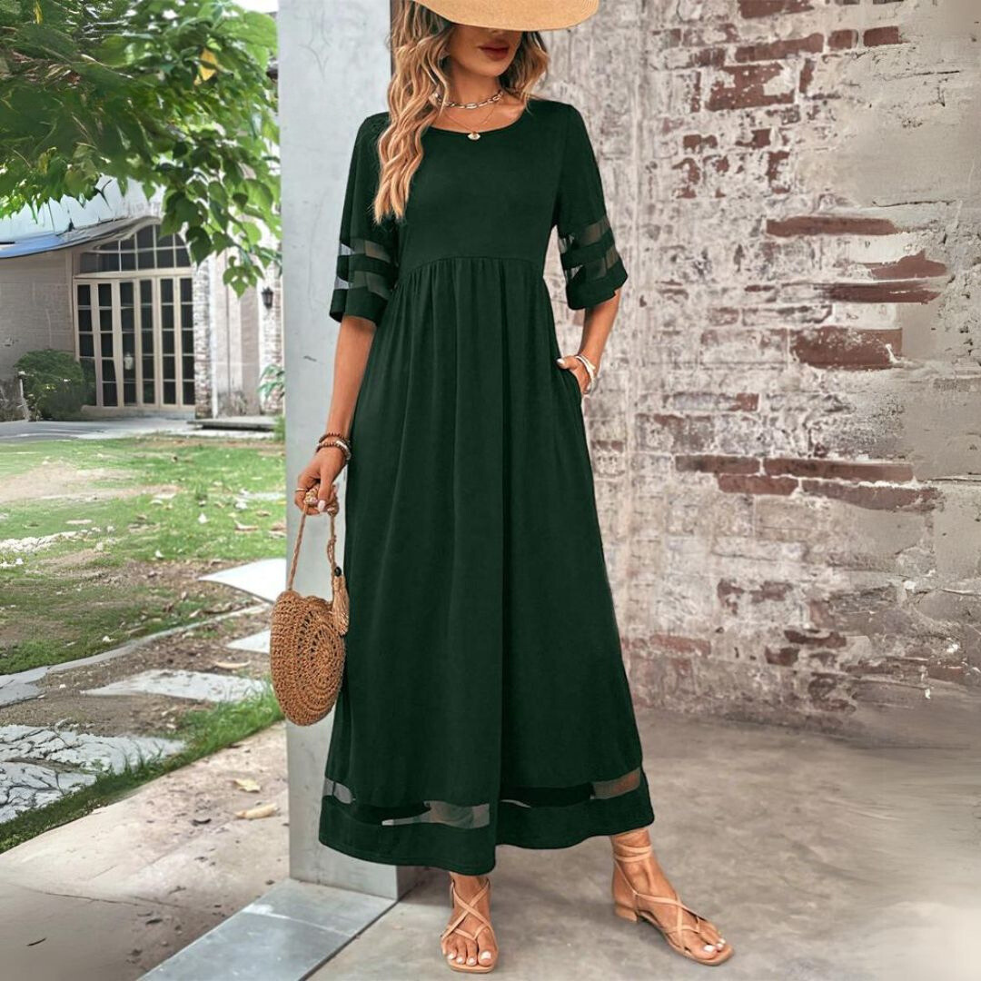 Joéva | Robe Maxi d'Été Femme à Manches Mi-Longues avec Poches – Élégance et confort