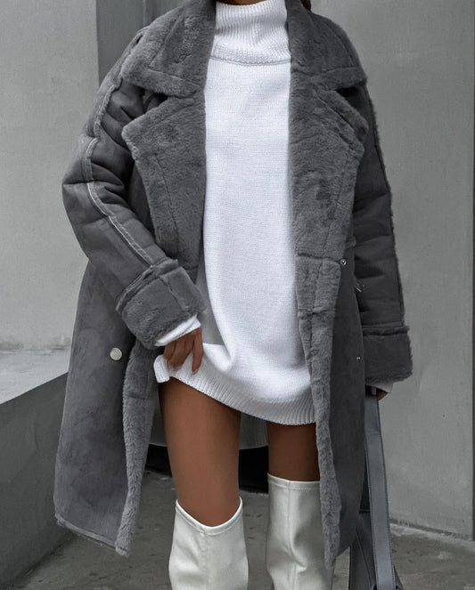 Bérangie | Manteau Femme Long Doublé Polaire Col à Revers