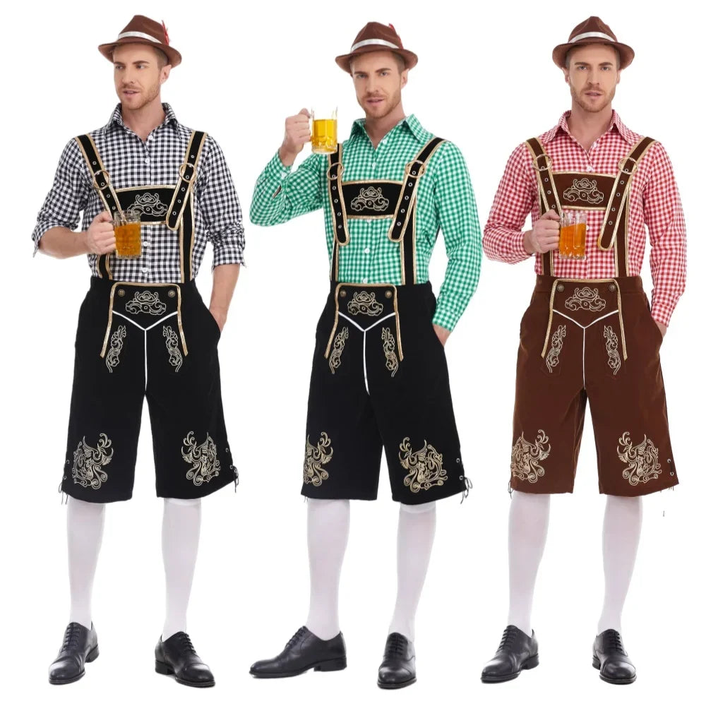 BayernTracht™ | Herren-Lederhosen-Kostüm im 3-teiligen Set mit Hut und Hosenträgern
