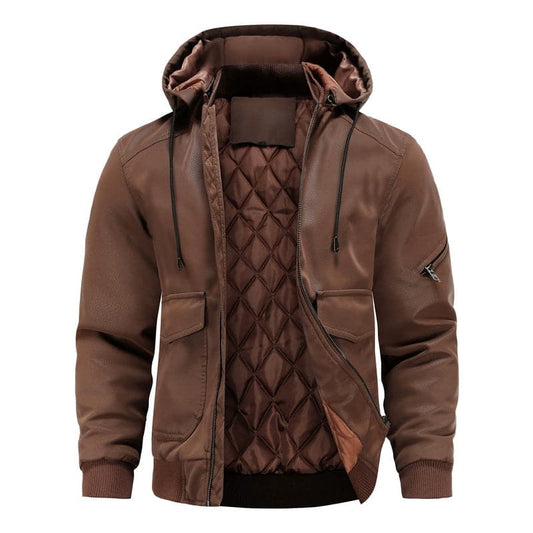 Radcliffe | Veste Homme Effet Cuir, Doublure Matelassée, Capuche Ajustable et Zip