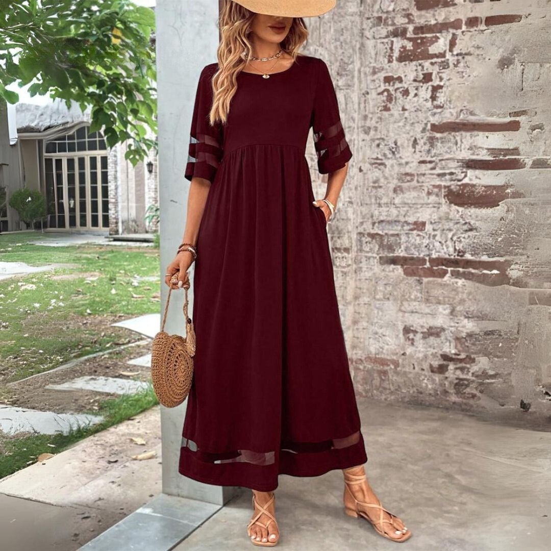 Joéva | Robe Maxi d'Été Femme à Manches Mi-Longues avec Poches – Élégance et confort