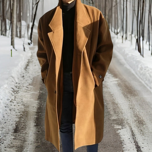 Conrad | Manteau homme long laine couleur unie col classique coupe droite