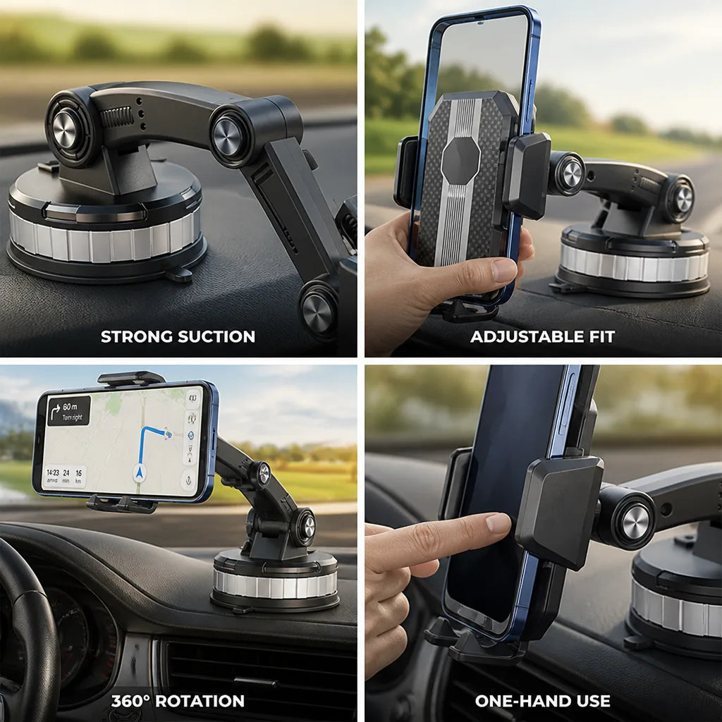 DriveGrip™ | Universal-Handyhalterung fürs Auto mit Saugnapf und 360°-Drehung