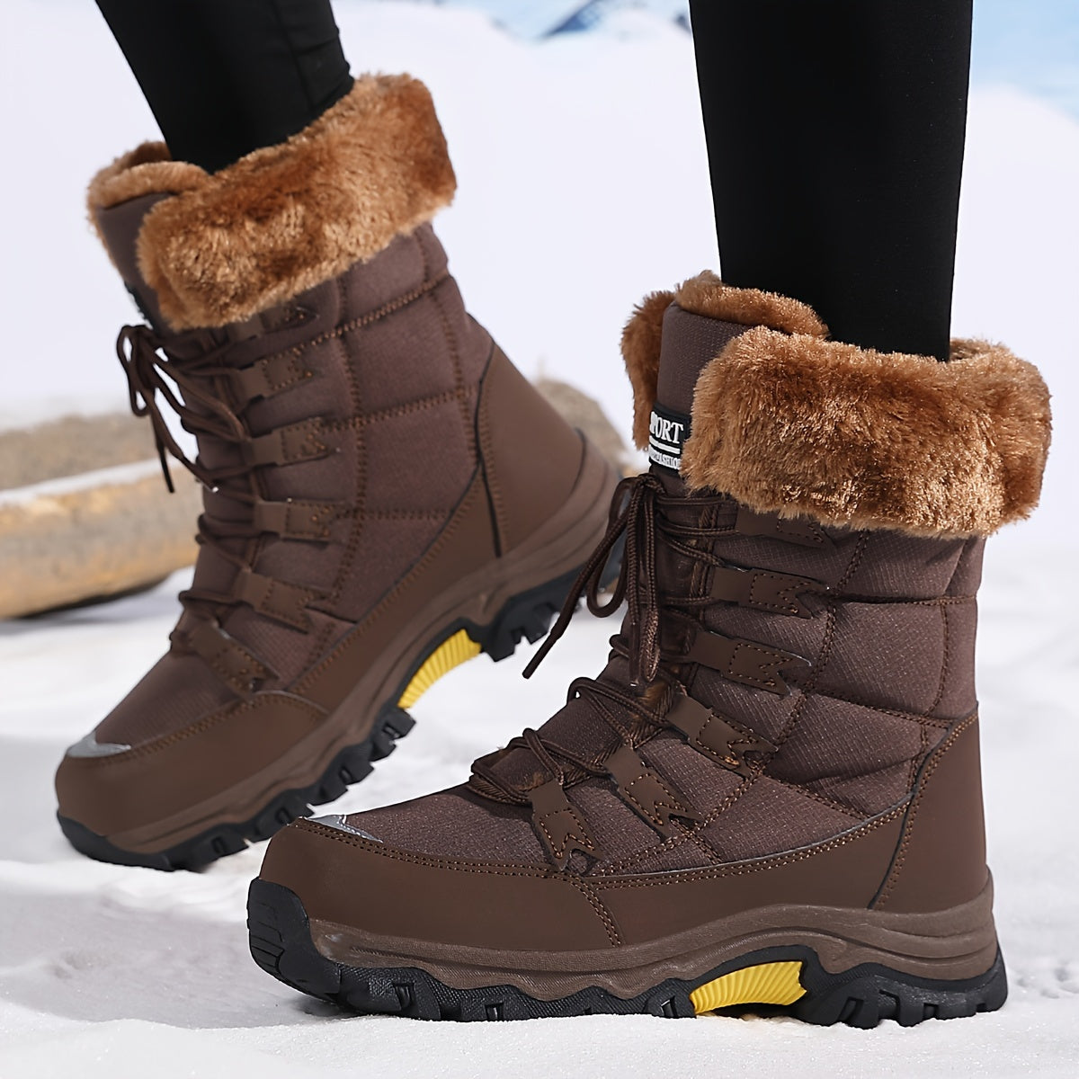 Bottes d’Hiver Chaudes pour Femme, Cuir Marron, Imperméables et Isolantes