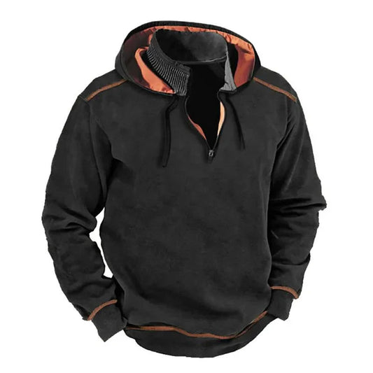 Horion | Sweat à Capuche Homme Relaxed Fit, Demi-Zip, Col Côtelé, Détails Contrastants