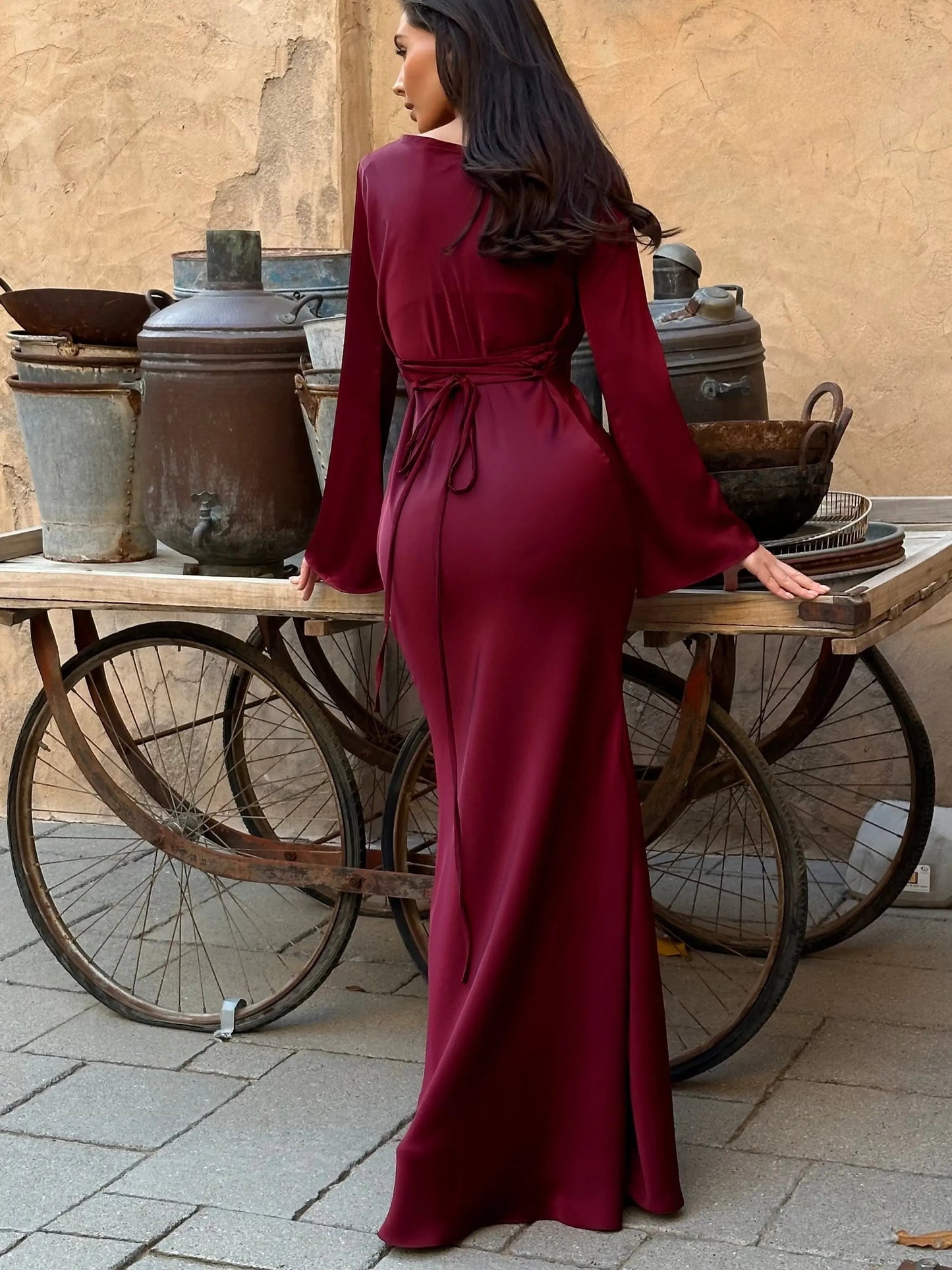Robe de Soirée Femme Élégante à Manches Longues | Maxikleid Flowy et Chic