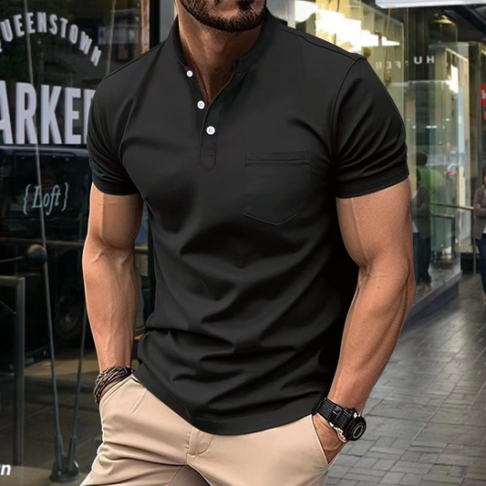 Fintan | Polo Henley Homme Uni à Manches Courtes avec Poche – Style Casual & Confort