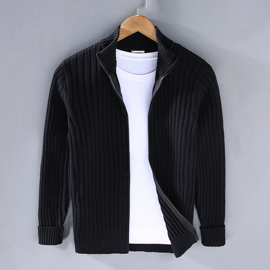 Zane | Gilet Zippé Homme à Col Montant | Cardigan Côtelé Élégant et Confortable pour le Quotidien