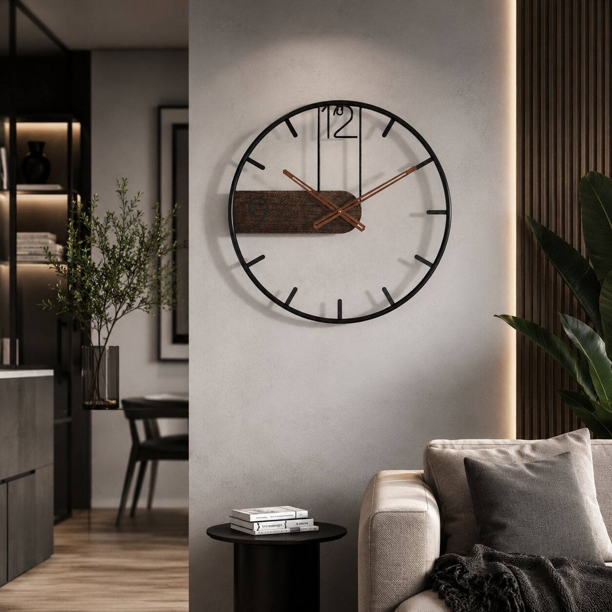 NussZeit™ | Moderne Wanduhr aus Edelstahl und Walnussholz – 40 cm