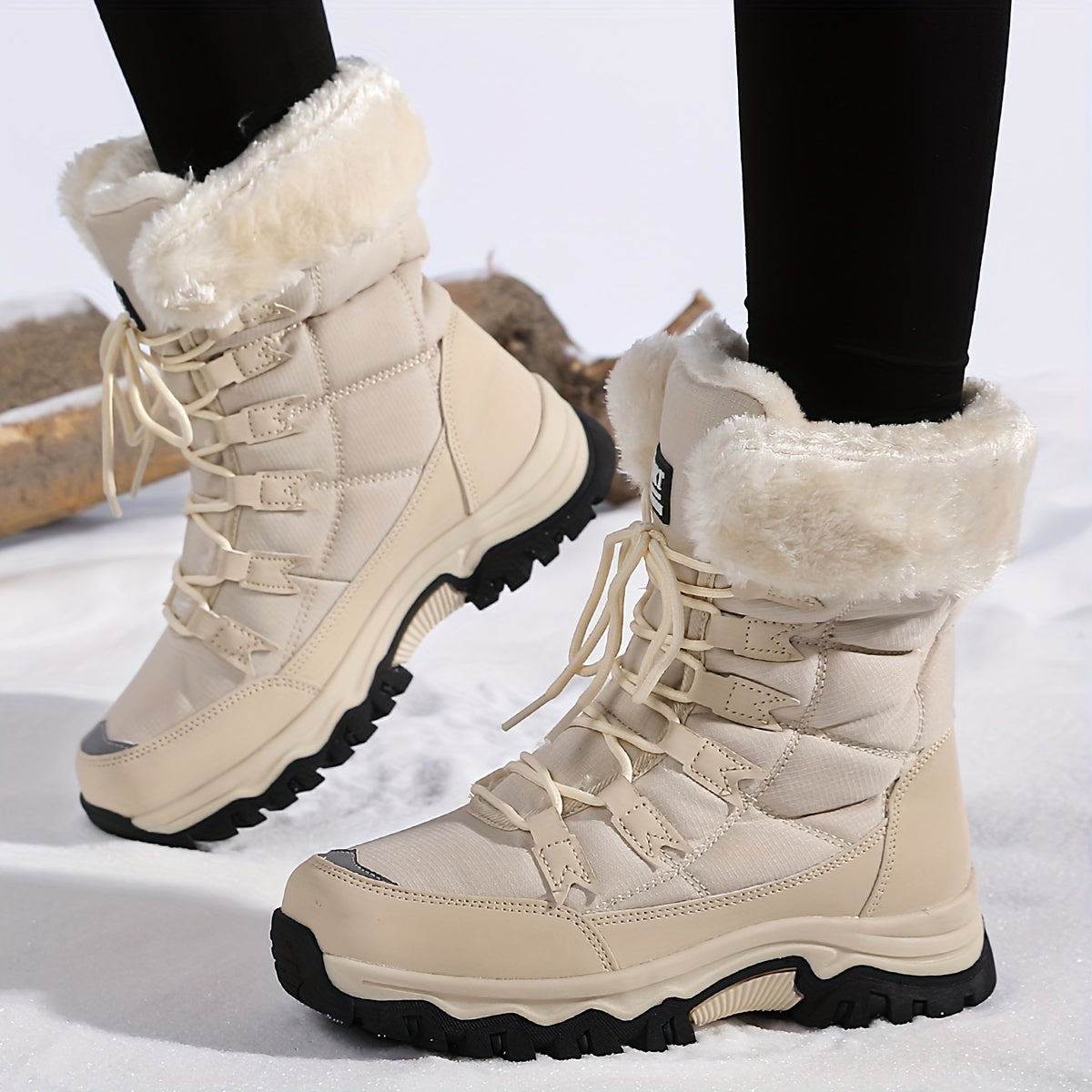 Bottes d’Hiver Chaudes pour Femme, Cuir Marron, Imperméables et Isolantes
