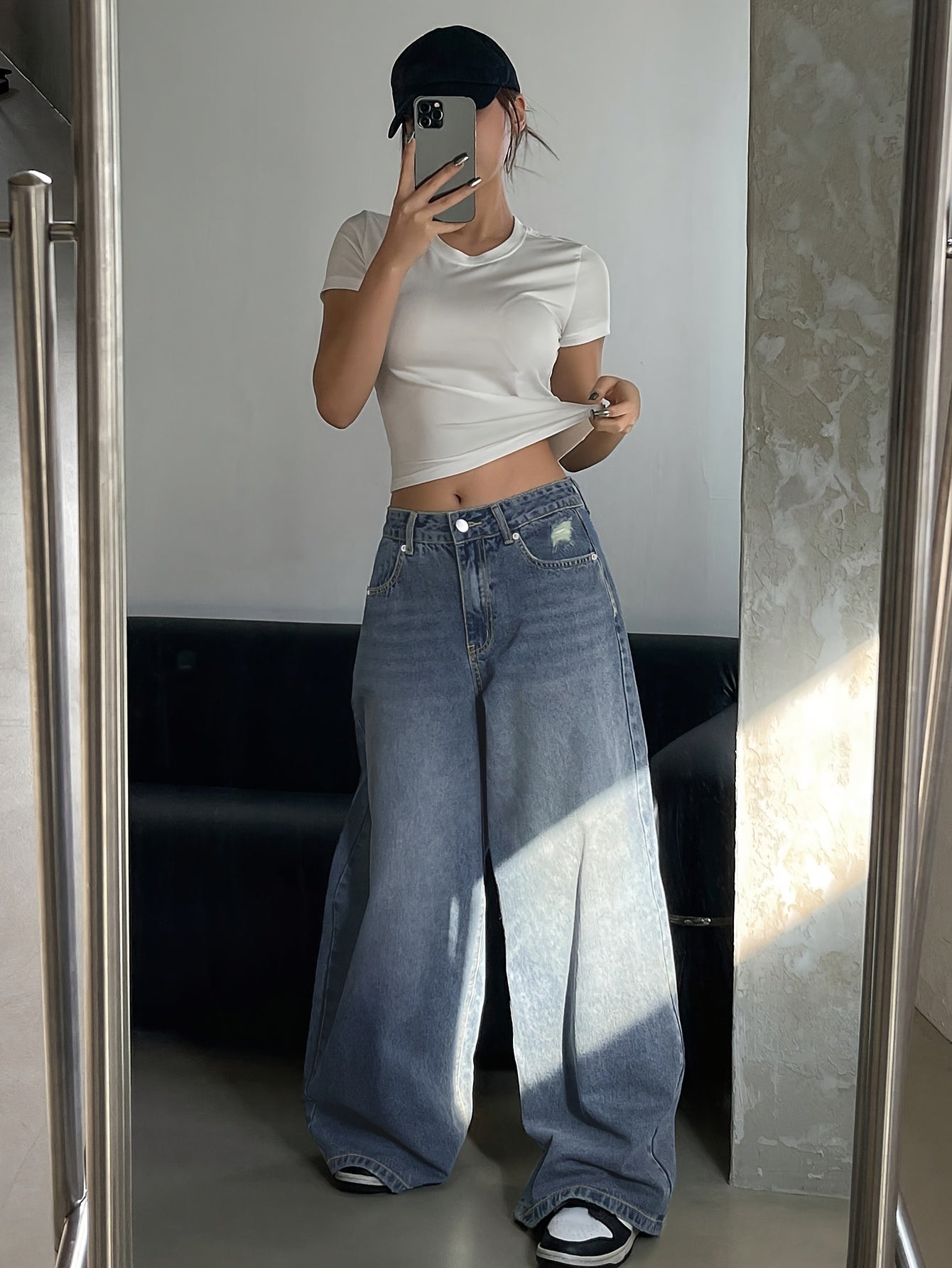 Dorabelle | Baggy Jeans Femme Taille Haute, Coupe Large avec Jambe Ample