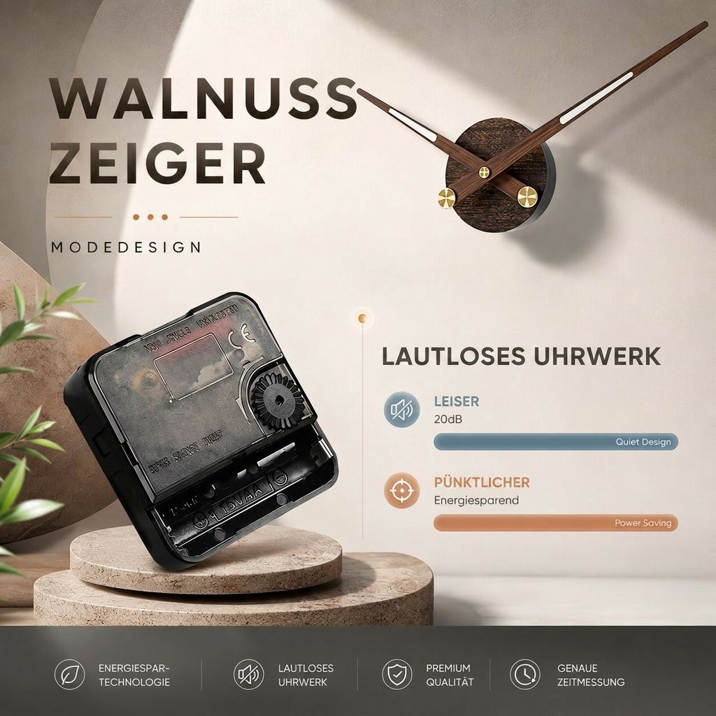 NussZeit™ | Moderne Wanduhr aus Edelstahl und Walnussholz – 40 cm