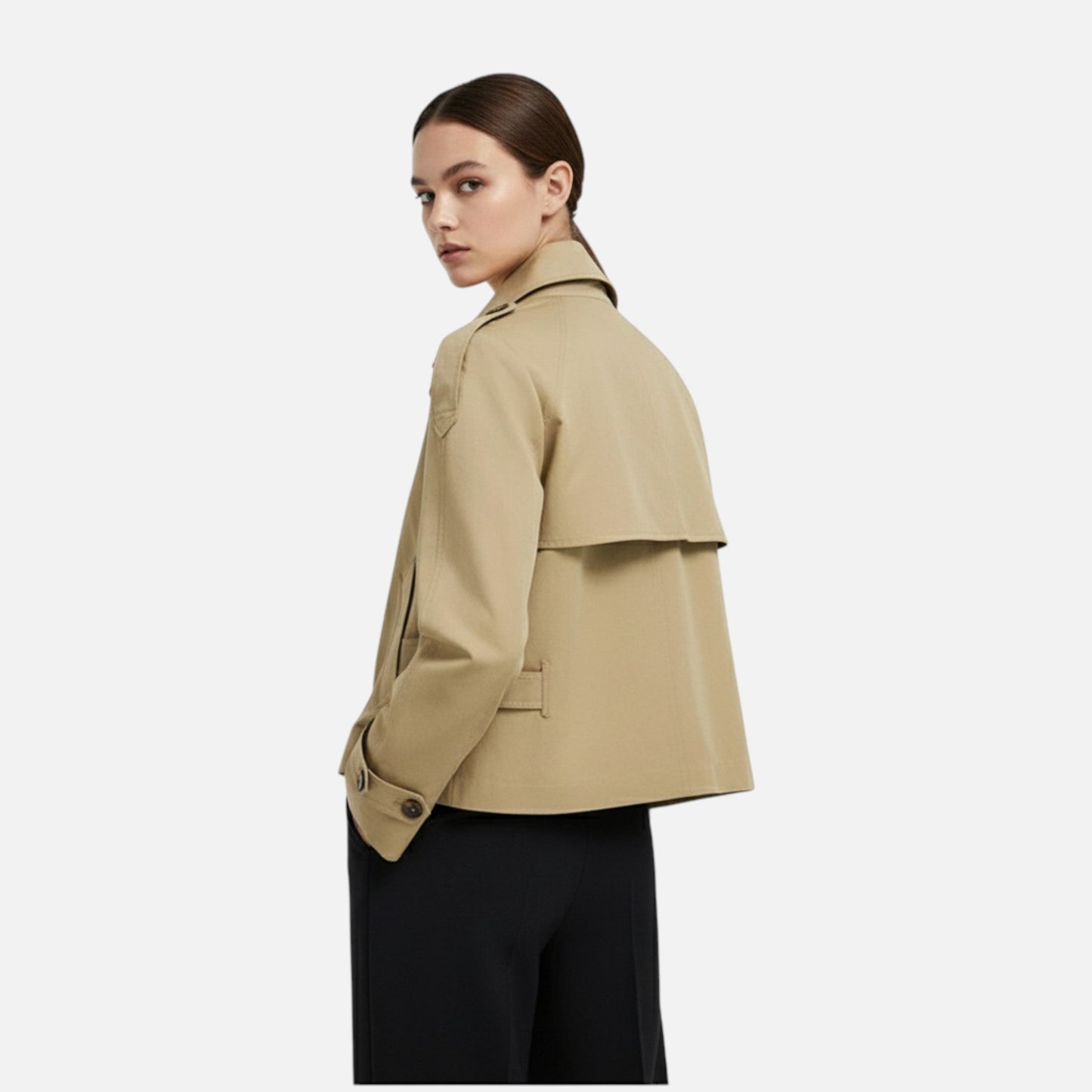 Veste Courte Femme Élégante avec Col Montant & Ceinture — Chic, Structurée & Flat flattering