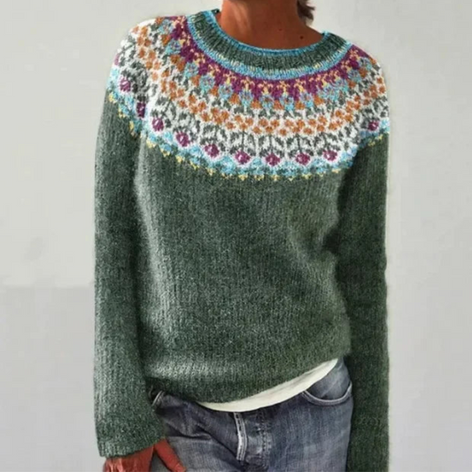 Agneline | Pull Femme en Tricot à Motifs, Col Rond & Manches Longues