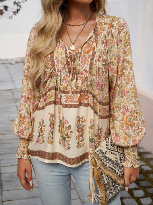 Églantine | Blouse Bohème Femme à Imprimé Floral Manches Longues Bouffantes et Coupe Ample
