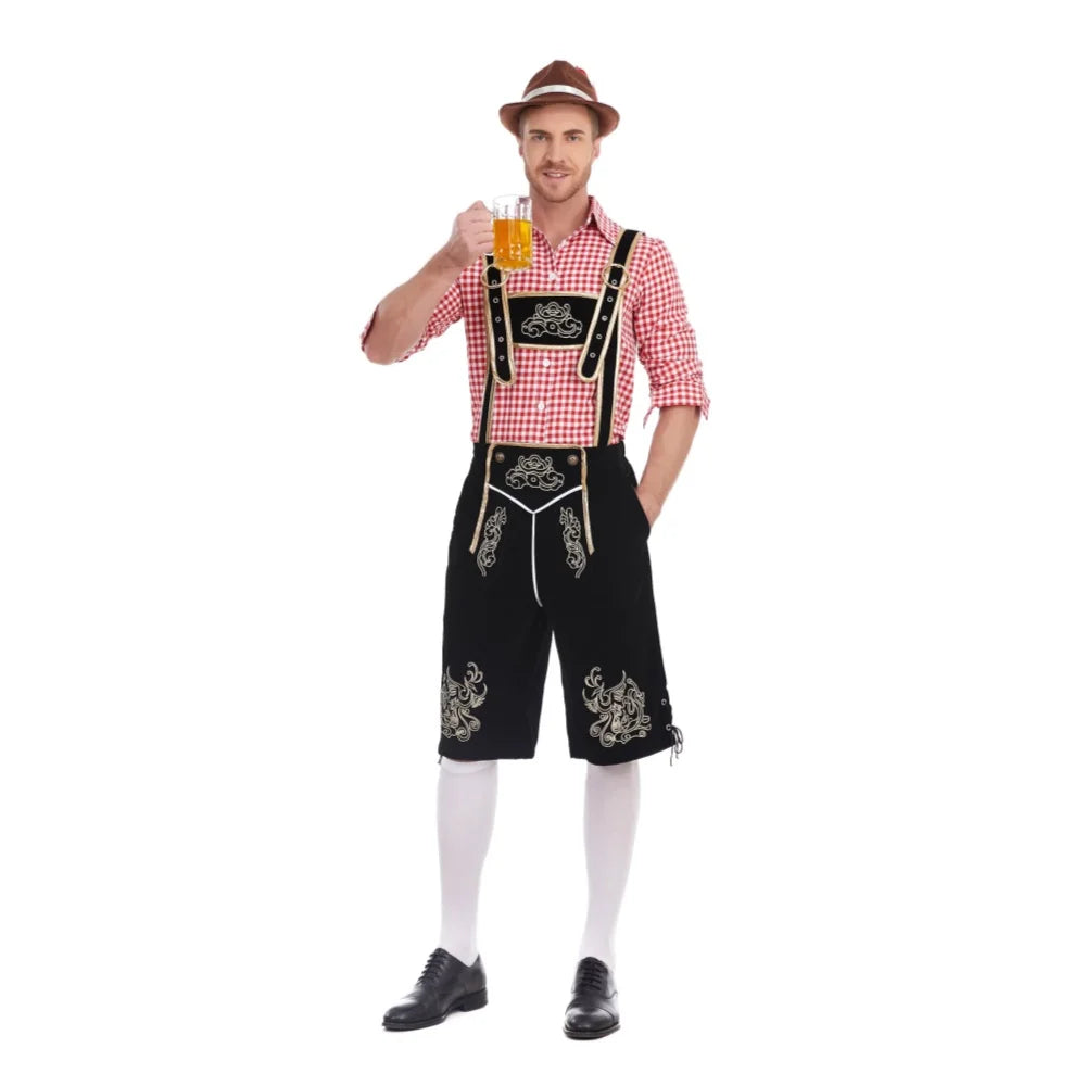 BayernTracht™ | Herren-Lederhosen-Kostüm im 3-teiligen Set mit Hut und Hosenträgern