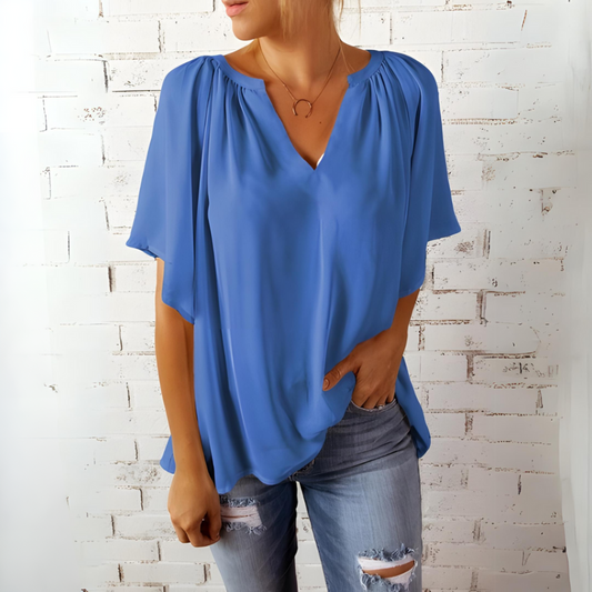 Julienne | Chemise Femme Oversize Col V Fluide en Chiffon – Style Décontracté et Élégant