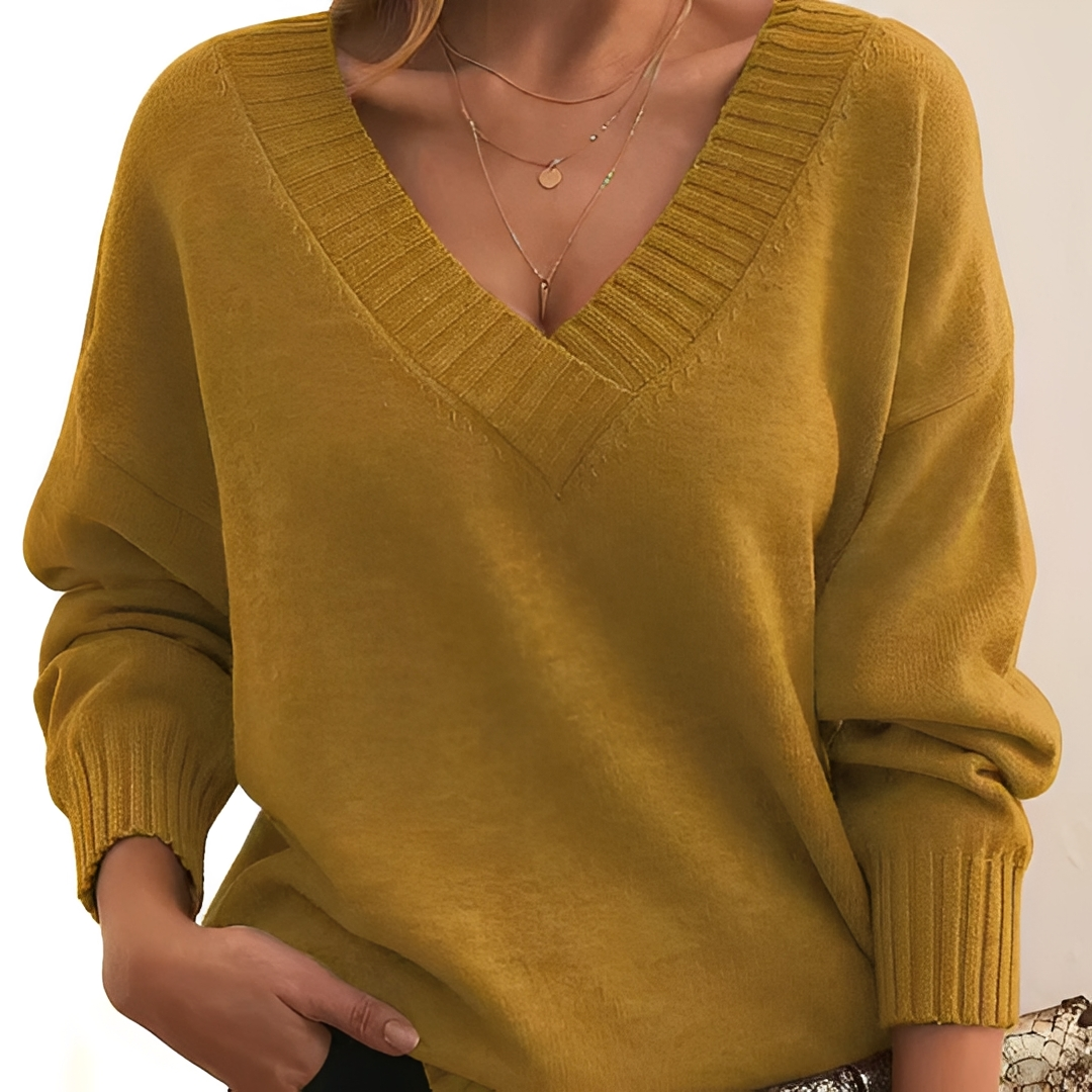 Pull à col en V confortable et chaud pour femme – Doux, Élégant & Polyvalent