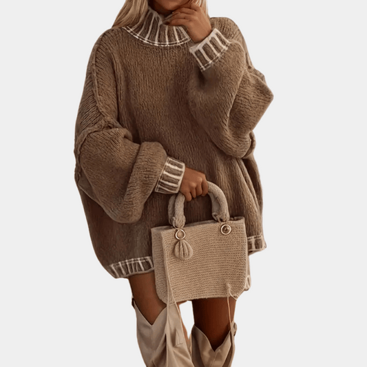 Whisper | Pull Femme Oversize à Col Roulé Luxueux Marron