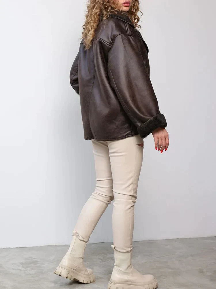 Solène | Veste Oversize Femme Vintage Chic à Grand Col Revers, Doublée Polaire