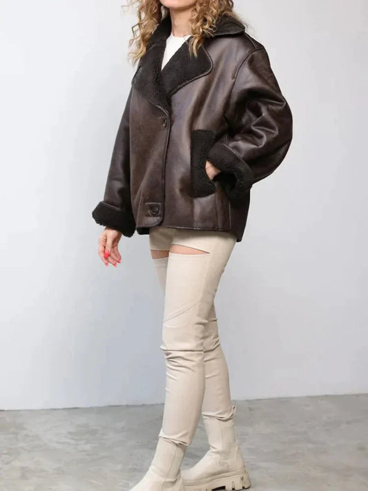 Solène | Veste Oversize Femme Vintage Chic à Grand Col Revers, Doublée Polaire