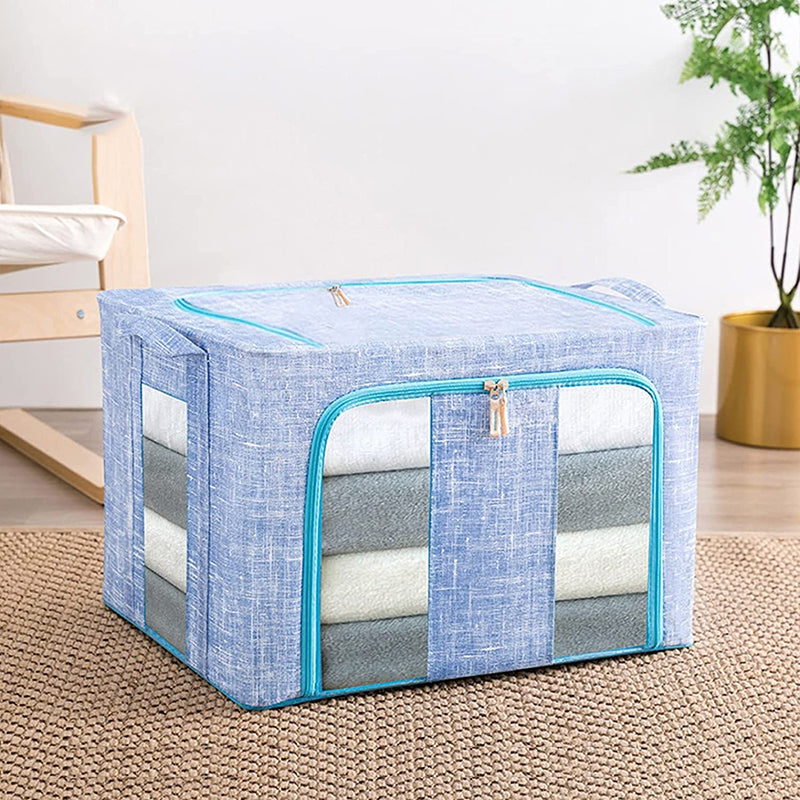LinenStack™ | Faltbare Aufbewahrungsbox aus Leinenstoff mit Sichtfenstern