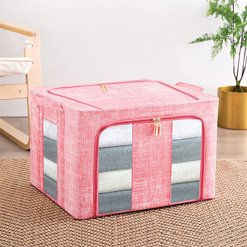 LinenStack™ | Faltbare Aufbewahrungsbox aus Leinenstoff mit Sichtfenstern
