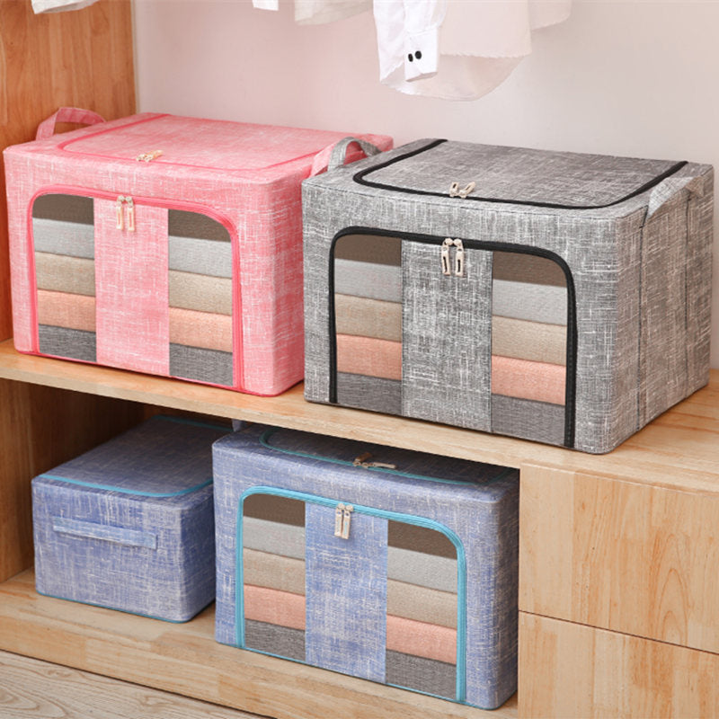 LinenStack™ | Faltbare Aufbewahrungsbox aus Leinenstoff mit Sichtfenstern