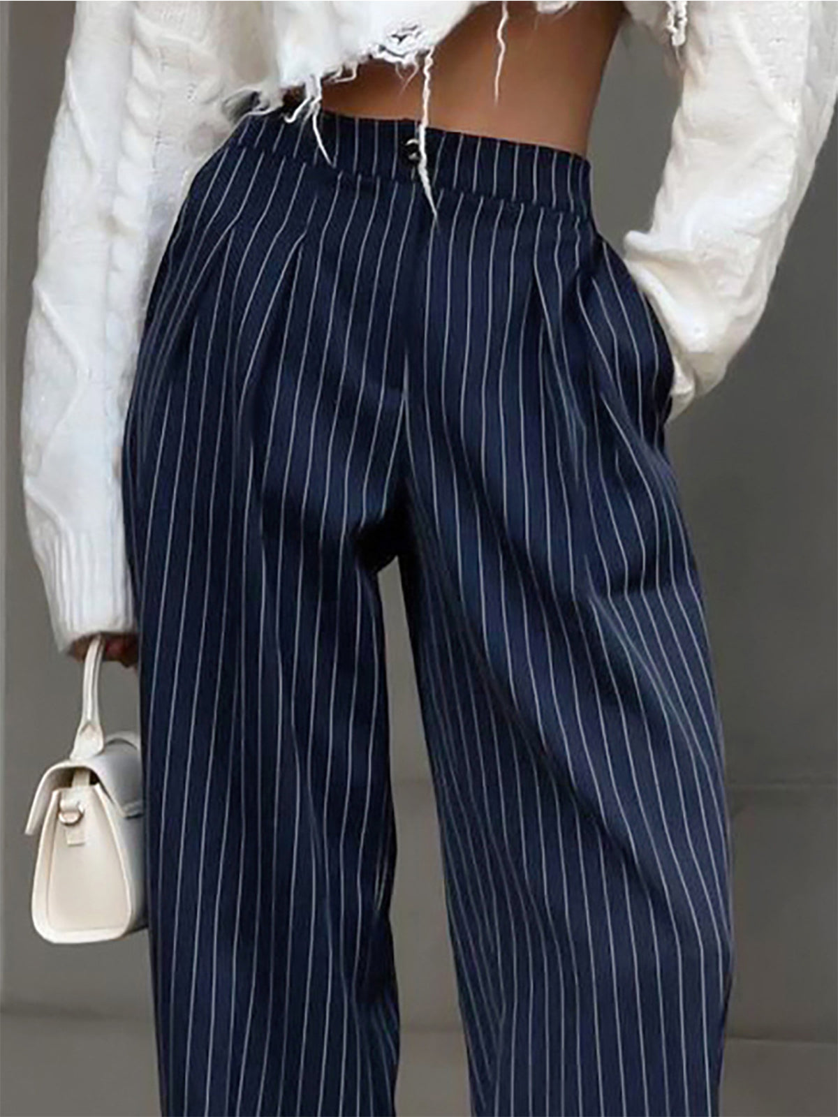 Pantalon à plis rayé pour femme – Chic, Confortable & Facile à Assortir