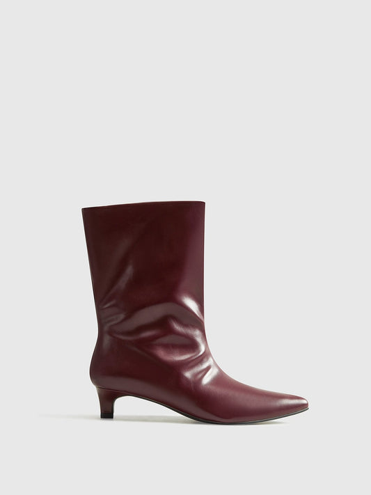 Violetta | Bottines Femme Minimalistes Bordeaux à Talons, Bout Pointu Effet Cuir