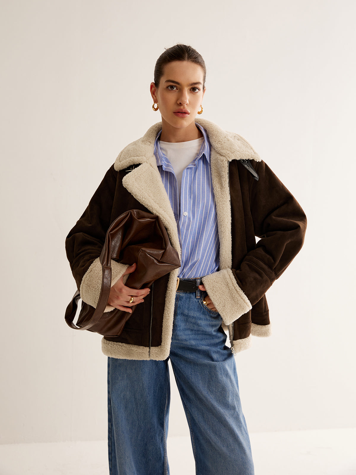 Séraphine | Veste Vintage Femme Marron Doublée Polaire, Coupe Ample et Confortable