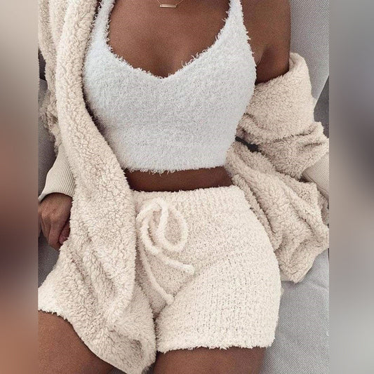 Amaryllis | Ensemble Lounge Femme en Teddy avec Short à Taille Coulissante